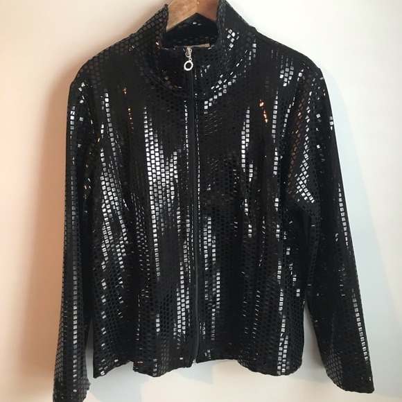 Black Tiled Shiny I.C Collection Jacket - Picture 1 of 2